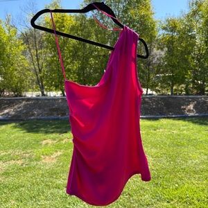 Greylin Asymmetrical Pink Ruched Tank Top #161